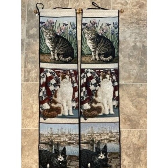VTG Woodworkers & Weavers Lot of 2 Kitty Corner Bell Pull Tapestry Wall Hanging - Picture 5 of 10